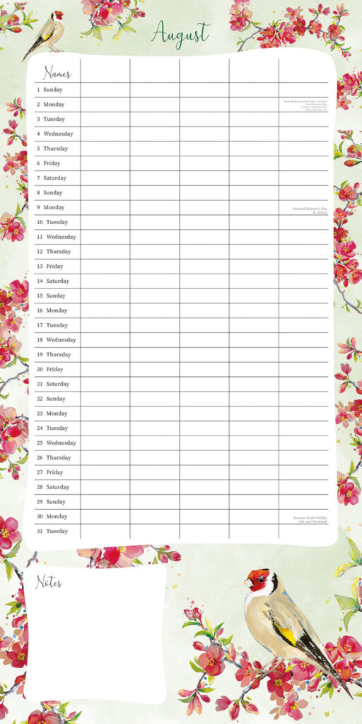 Family Organiser Birdsong Square Wall Calendar from the Cinnamon Trust Charity Webshop | Make a difference with every purchase