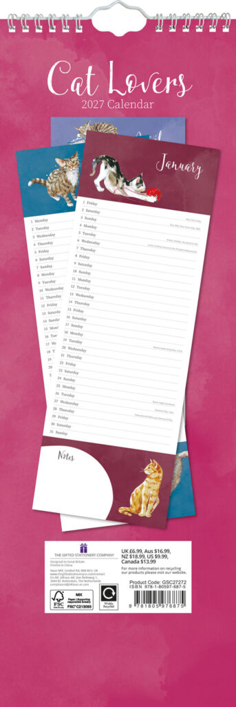 Cat Lovers Slimline Calendar from the Cinnamon Trust Charity Webshop | Make a difference with every purchase