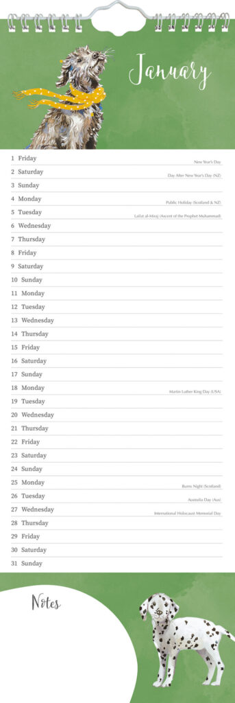Dog Lovers Slimline Calendar from the Cinnamon Trust Charity Webshop | Make a difference with every purchase