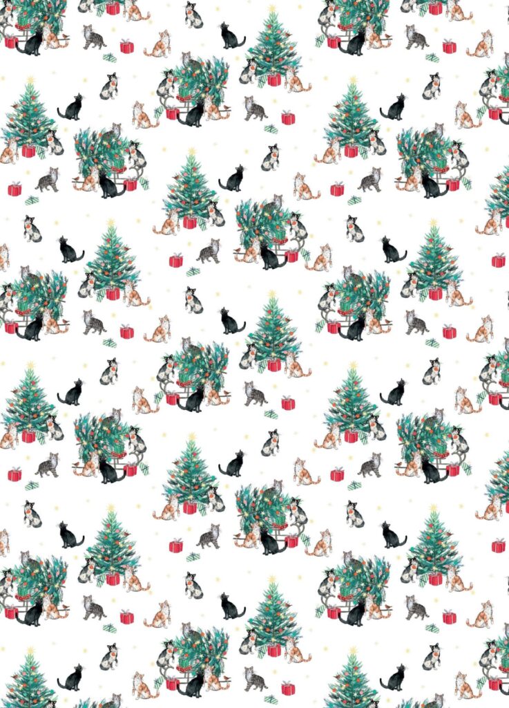 Cats In The Christmas Tree Wrapping Paper from the Cinnamon Trust Charity Webshop | Make a difference with every purchase
