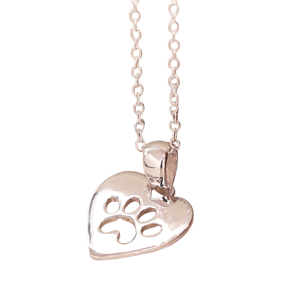 Silver heart pendant with paw prints from the Cinnamon Trust Charity Webshop | Make a difference with every purchase