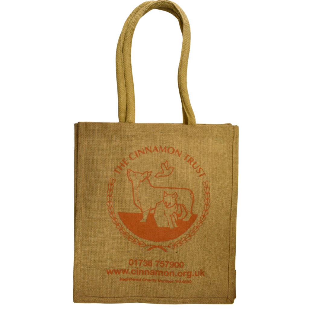 Cinnamon Trust Jute Bag Natural Long Handle from the Cinnamon Trust Charity Webshop | Make a difference with every purchase