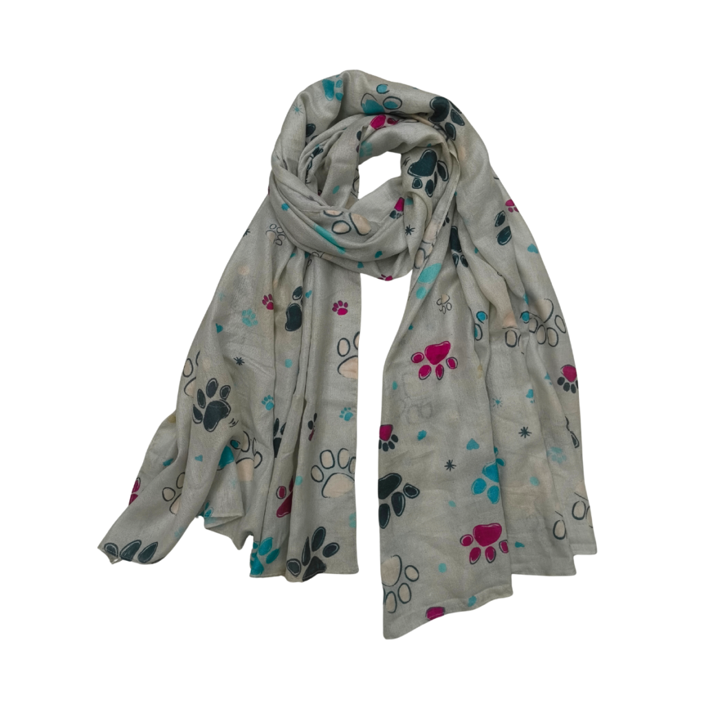 Paw Print Scarf Grey from the Cinnamon Trust Charity Webshop | Make a difference with every purchase