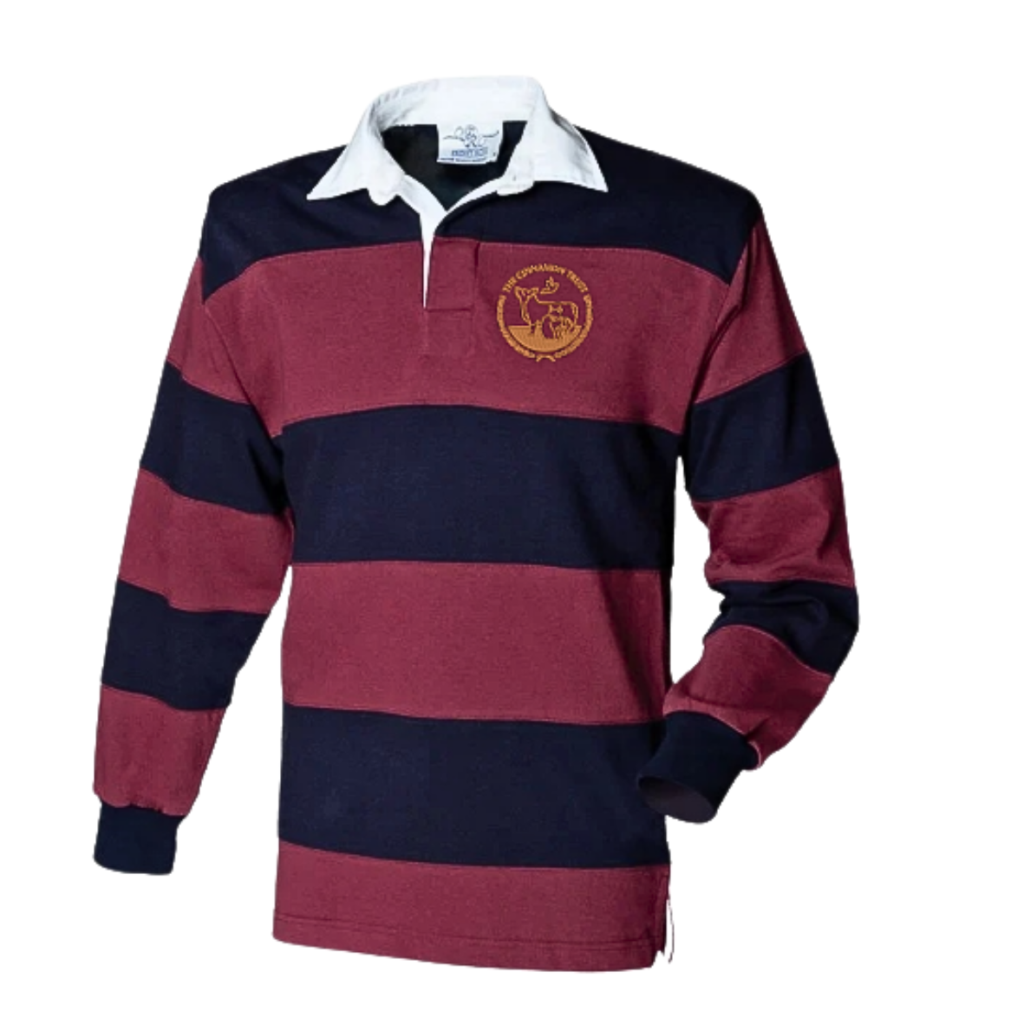 Cinnamon Trust Rugby Shirt Burgundy/Navy from the Cinnamon Trust Charity Webshop | Make a difference with every purchase